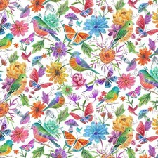 Birds & Butterflies Fabric Luminous Nutex 100% Cotton 112cm wide 81860-101 White