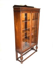 Antique Oak Wooden & Glazed Display Cabinet / Bookcase Bookshelf Cupboard c.1900