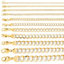 10K Yellow Gold Solid 2-12mm Diamond Cut Pave Cuban Curb Chain Necklace 16"- 30"