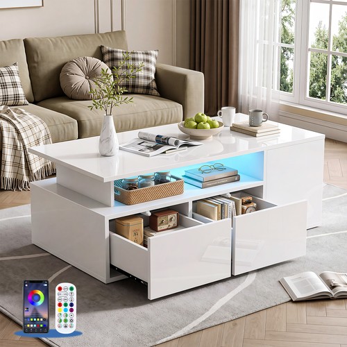 White led coffee table with - coffee,