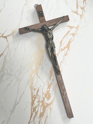 Solid wood crucifix brass - wood,