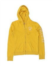 HOLLISTER Womens Graphic Zip Hoodie Sweater UK 14 Medium Yellow Cotton DI21