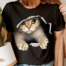 3D Graphic Cat Funny Presents Gifts Cool Novelty Womens T-Shirts Tee Top #6ED