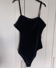 Primark Womens BNWT Size L 14/16 Black body bodysuit strappy  Velvet style