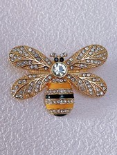 Sparkly Gold Crystal Bee Brooch Pin Rhinestone Insect Bug Cute Gift Jewelry UK