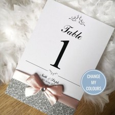 Personalised Wedding Table Numbers with bow, Table Names, Wedding Table Cards