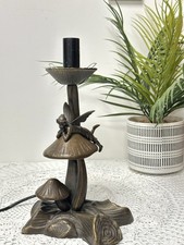 Vintage TIN CHI Brass Fairy On Mushroom Lamp 1997 Without Lampshade