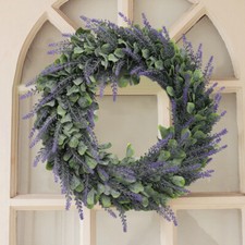 42cm Eucalyptus Wreath for Spring Front Door Artificial Lavender Flowers Wreath