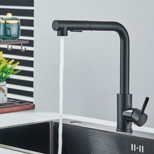 Matte Black Kitchen Mixer Taps Pull Out Spray Head Single Lever Mono Sink Faucet