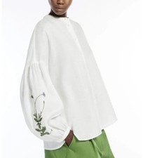 NWT Weekend Max Mara White ILEX Linen Embroidered Shirt Size 16 MSRP$460