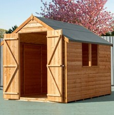 8x6 WOODEN GARDEN SHED APEX ROOF FLOOR DOUBLE DOORS WOOD TOOL BIKE STORE 8ft 6ft