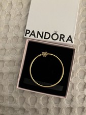 Pandora Gold Plated Limited Edition Heart Clasp Bangle 19cm Medium