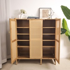 42" Tall Bamboo Rattan Cabinet 3 Doors Sideboard Storage Entryway Shoe Cabinet