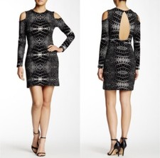 Revolve Parker Black Gray Reptile Print Cold Shoulder Dress S