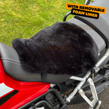 Black Motorcycle Sheepskin Seat Cover Foam Padded Seat Pad with Security Straps