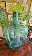 Antique Green Glass Carboy Bottle Handmade Original Cork Large Ideal Terrarium