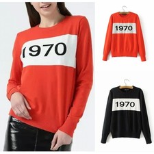 Womens 1970 Jumper Pullover Long Sleeve Vintage Jacquard Knitted Sweater Tops UK