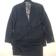 Ted Baker 2 Piece Suit 42 Short Modern Fit W36 L29 Dark Blue Check Wool Fitted