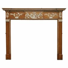 ANTIQUE VICTORIAN PITCH PINE & GESSO CARVED FIRE SURROUND FIREPLACE MANTLEPIECE