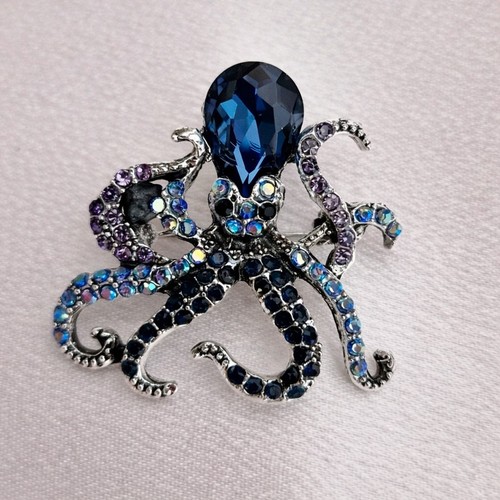 Octopus brooch rhinestones - octopus,