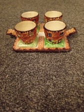 Vintage Cottage Ware Set Of Four Egg Cups With Stand Excellent Condition