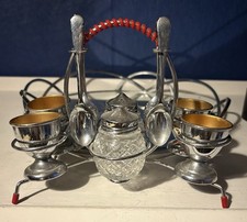 Retro Sheffield Chrome Plated Zimco Complete 10 Piece Egg Cruet Set with Stand