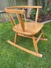 Mid Century Beech And Elm Child’s Rocking Chair In The Style Of Ercol