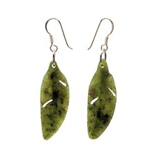 81stgeneration Nephrite Jade Earrings 925 Sterling Silver Carved Feather Drop