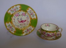 Minton Green 'Cockatrice' (4863) trio. 1891 - 1912, GC. Free UK Post