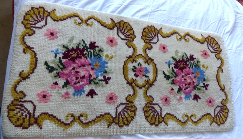 Vintage wool rug hearth - wool, pink