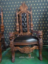 Lion King Throne Chair ~ Antique Mahogany / Dark wood tone with faux leather