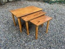 Vintage Teak Effect Danish Style Nest Of 3 Side Occasional Coffee Tables
