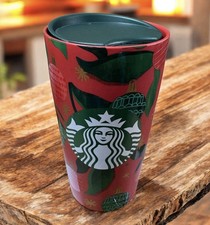 NEW Starbucks 2019 Ceramic 12oz Travel Mug Tumbler Lid Holiday Christmas Festive