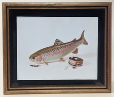 Franz Dutzler Trout Print Series Signed Floating Mount Rainbow Fish with Reel