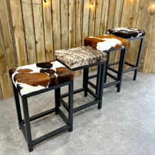 Cowhide and steel counter top stools / cowhide bar stools with black steel frame