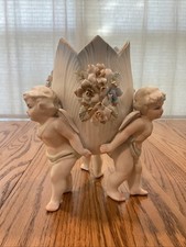 MidCentury Vintage Lenwile Ardalt Porcelain Artware Japan Cherubs W/Planter Vase