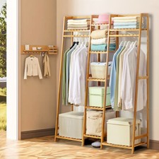 Bamboo Wood Clothes Rail Rack