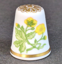 Spode Thimble Yellow Flower Buttercup Gold Trim Bone China England Vintage