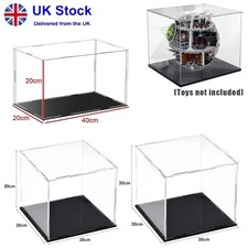 Clear Acrylic Display Case Assemble Box Dustproof Protection with Black Base