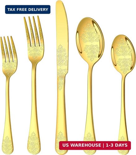 Pcs gold silverware set - gold,