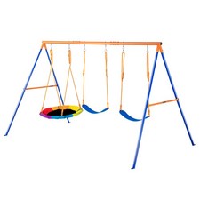 Uimoso Swing Sets for Backyard 1 Saucer 2 Belt Swing Seats A-Frame Metal Stand