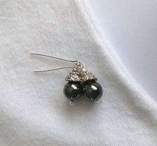 Doll Earrings Black Shiny Beads ANTIQUE Bisque/Jumeau/Bru Doll 8x1.7
