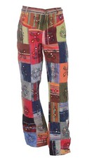 Patchwork Casual Trousers Hippie Pants Festival 60s 70s Flared Bootcut Fancy S49