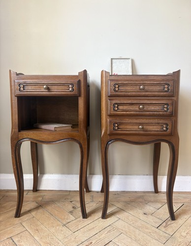 Pair french oak bedside - a,