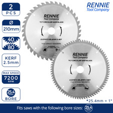 TCT Circular Wood Blades 210mm x 40T & 80T  fits Evolution Rage Saws 25.4mm Bore