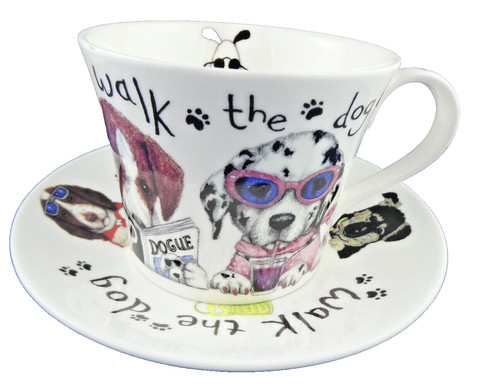 Dog walk breakfast - dog, cup