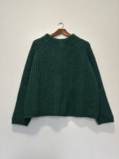 Finisterre Wool Alpaca Jumper S Mock Neck Bottle Green Sweater Raglan Sleeve VGC