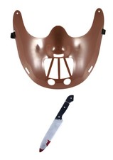 Hannibal Lecter Mask Fake Blooded Knife Weapon Halloween Scary Killer Fancy Dres