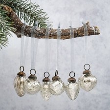 Mini Christmas Baubles Silver Crackle Glass Gift Set of 6