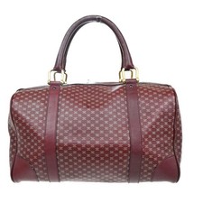 CELINE Logo Macadam Pattern Travel Hand Boston Bag Leather Red 63CA389